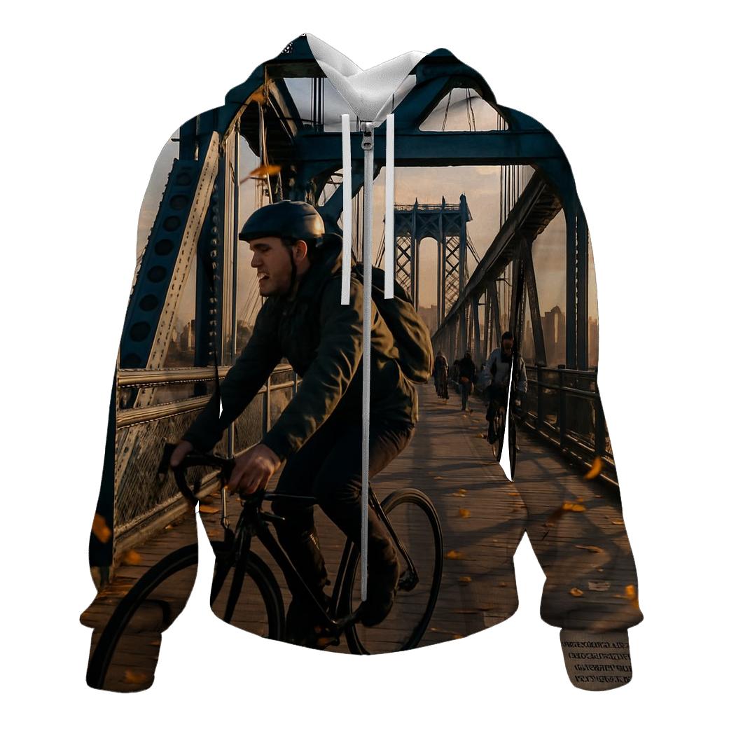 Autumn Bicycle Commute Across Manhattan Bridge hoodie trends