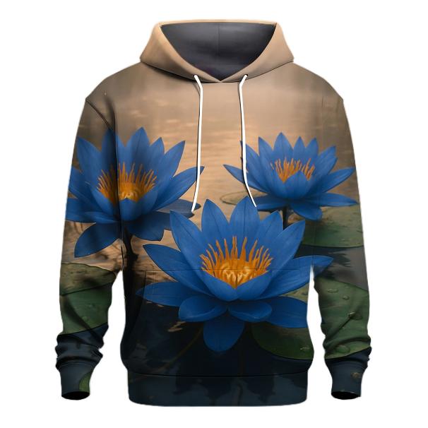 Riverbank Blue Waterlilies At Dawn graphic hoodies