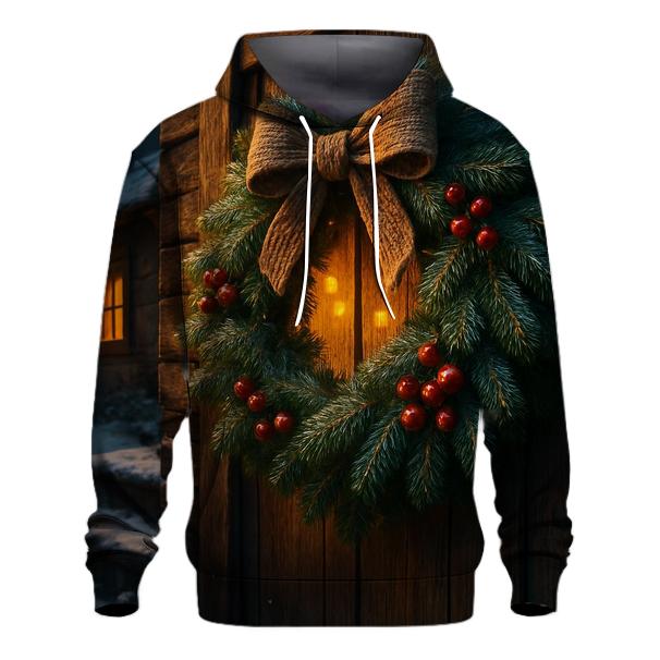 Wreath On The Cabin Door embroidered hoodies