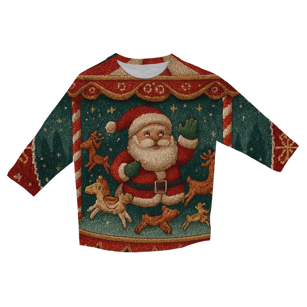 Santa Snow Globe Carousel designer 3/4 sleeve blouses