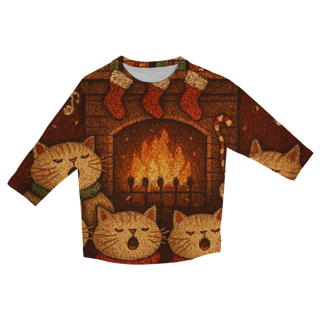 Cozy Fireplace Cat Choir casual three quarter sleeve shirts