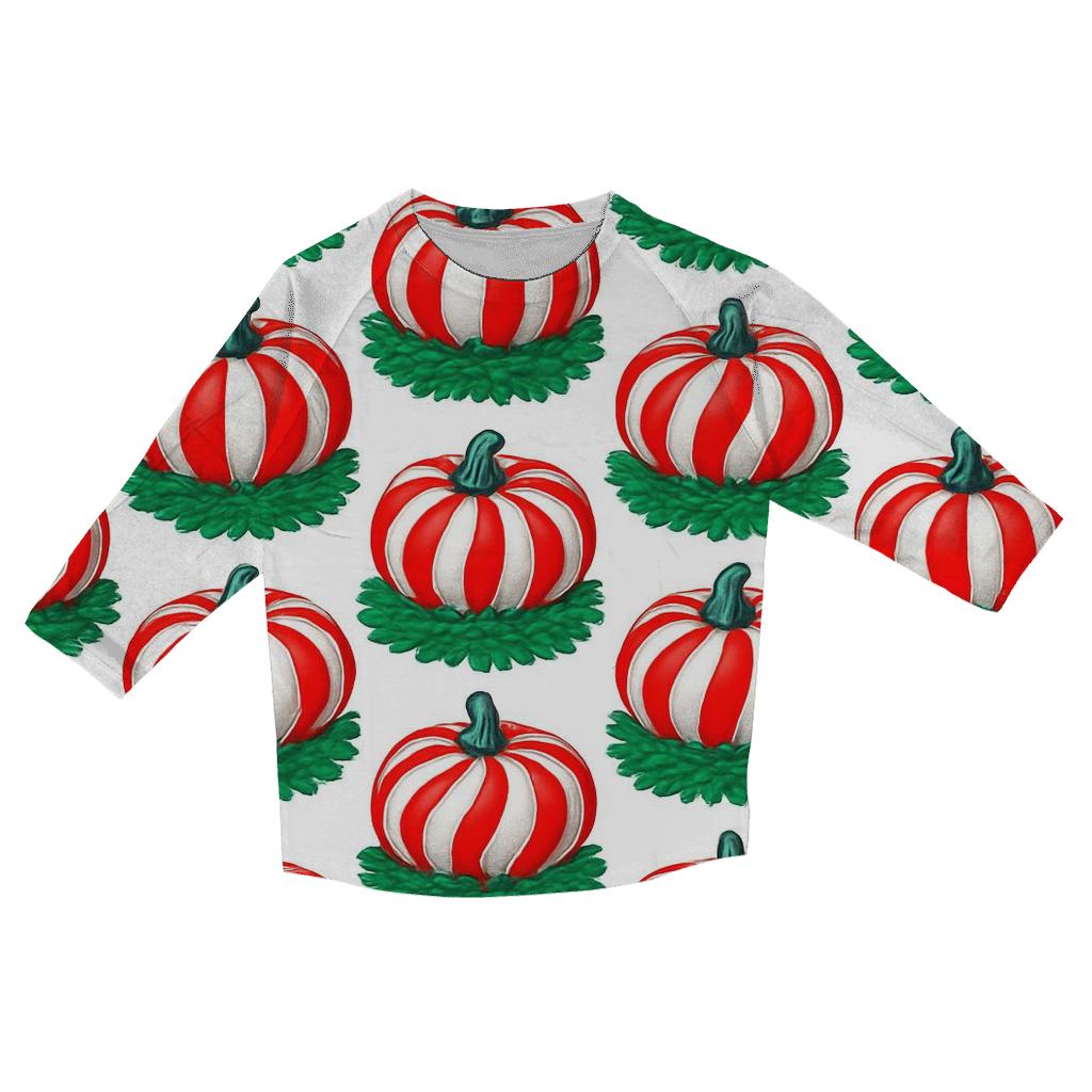 Candy Stripe Pumpkin Progression On Snow White Background personalized 3/4 sleeve tees
