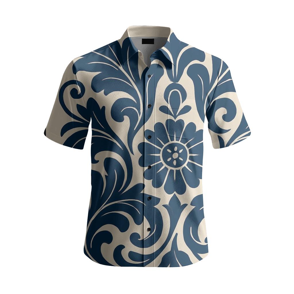 Navy Rosemaling Folk Scroll branded embroidered shirts
