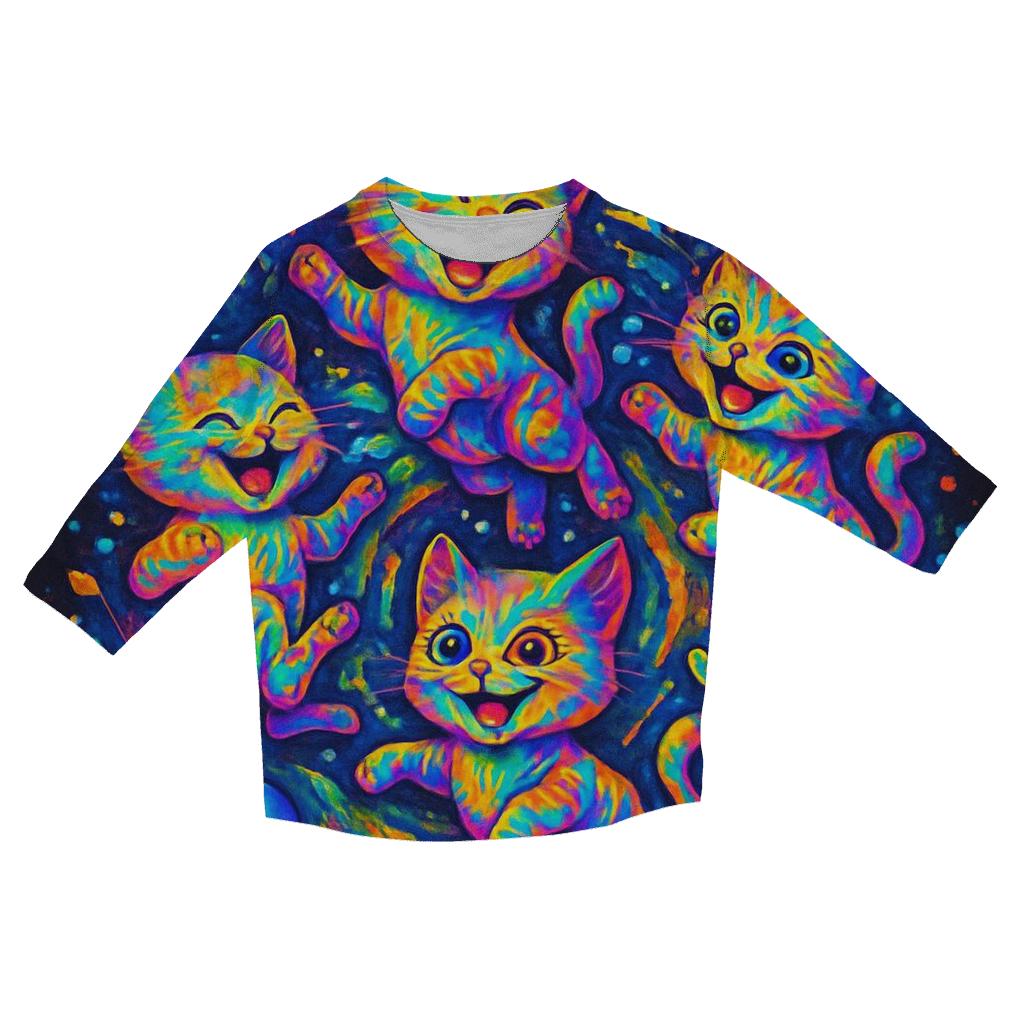 Psychedelic Party Kittens printed three quarter sleeve shirts