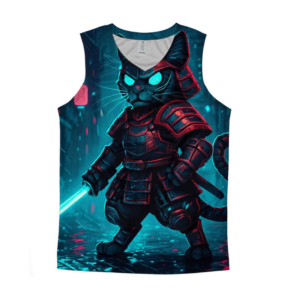Neon Samurai Cat trendy fitted tank tops
