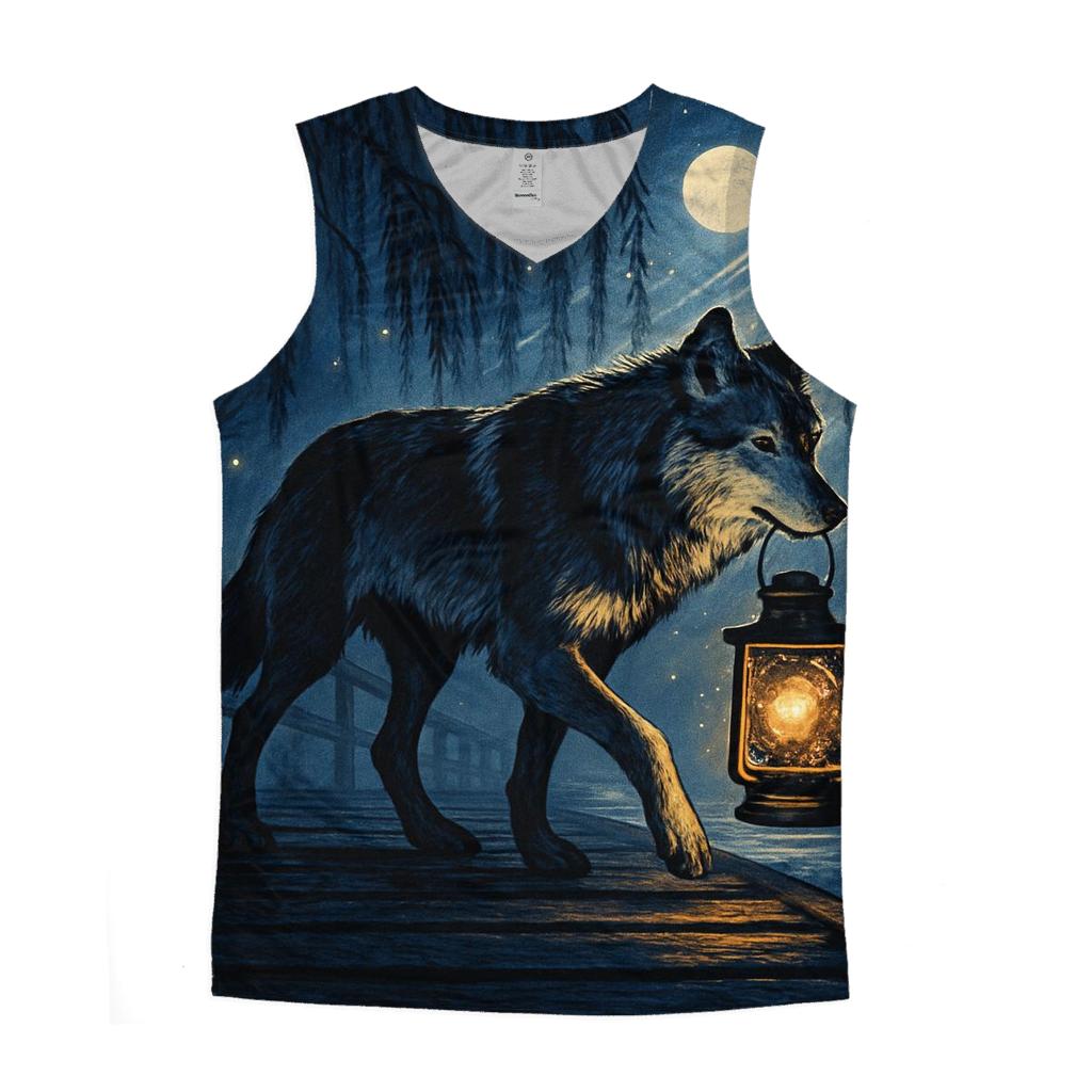 Moonlit Lantern Wolf trendy fitted tank tops