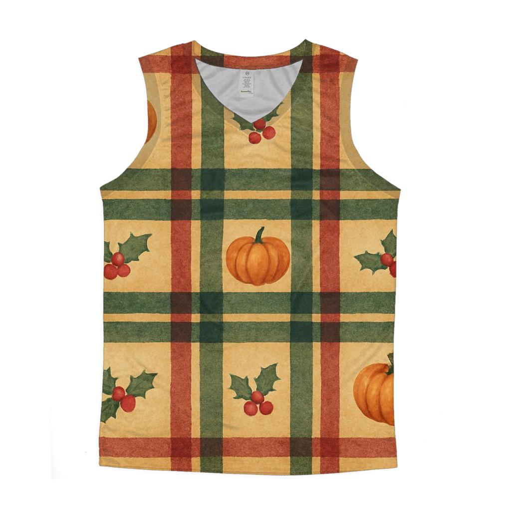 Plaid Pumpkin Rhythm On Frosted Gold Background custom tank tops