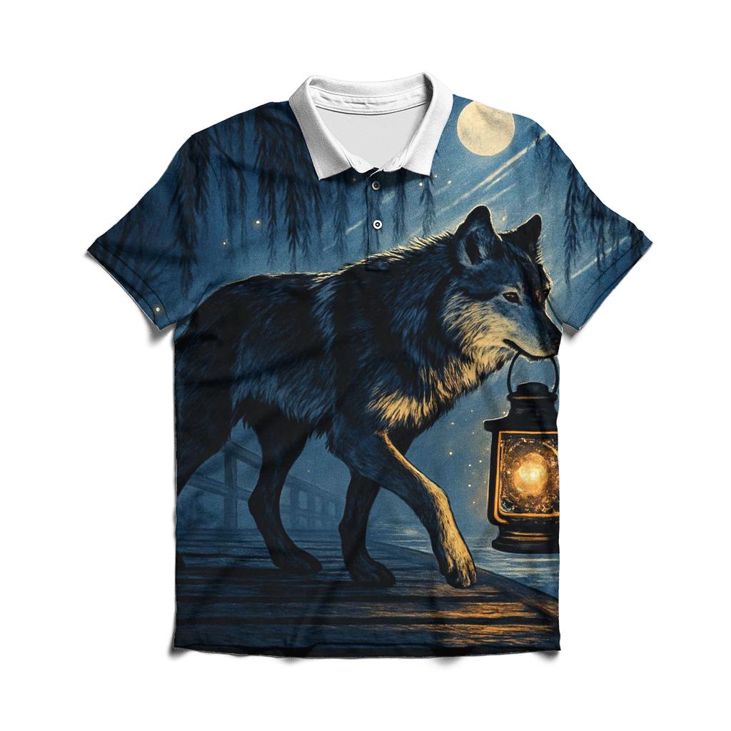 Moonlit Lantern Wolf casual sports polo shirts