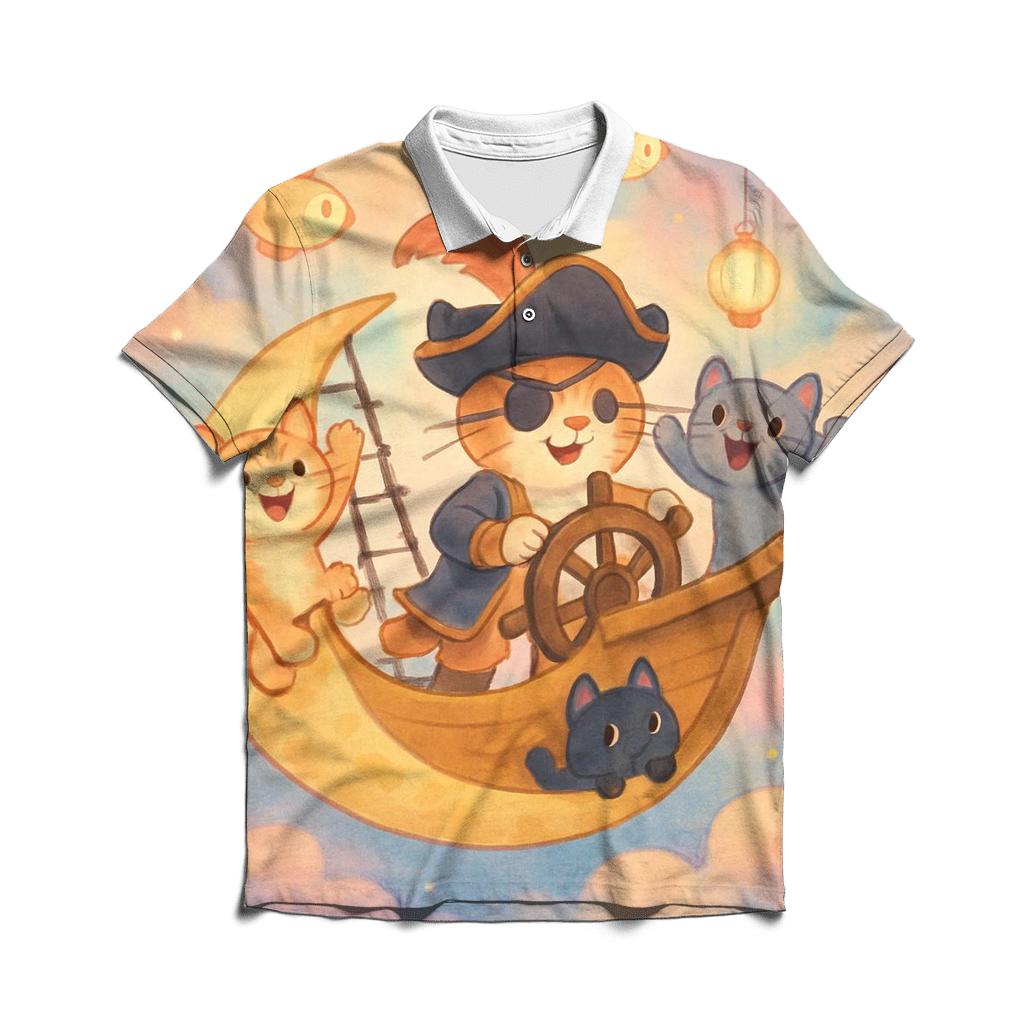 Dreamboat Cat Pirates premium cotton polo shirts