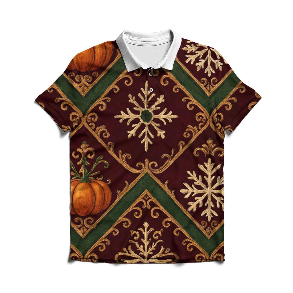 Ornament Pumpkin Chevron On Burgundy Background embroidered polo tops