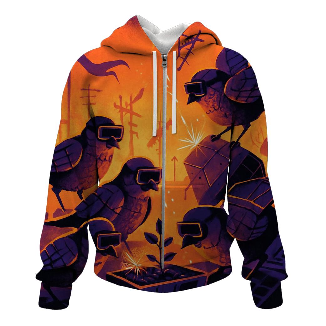 Solar Punk Sparrow Club zip-up hoodies