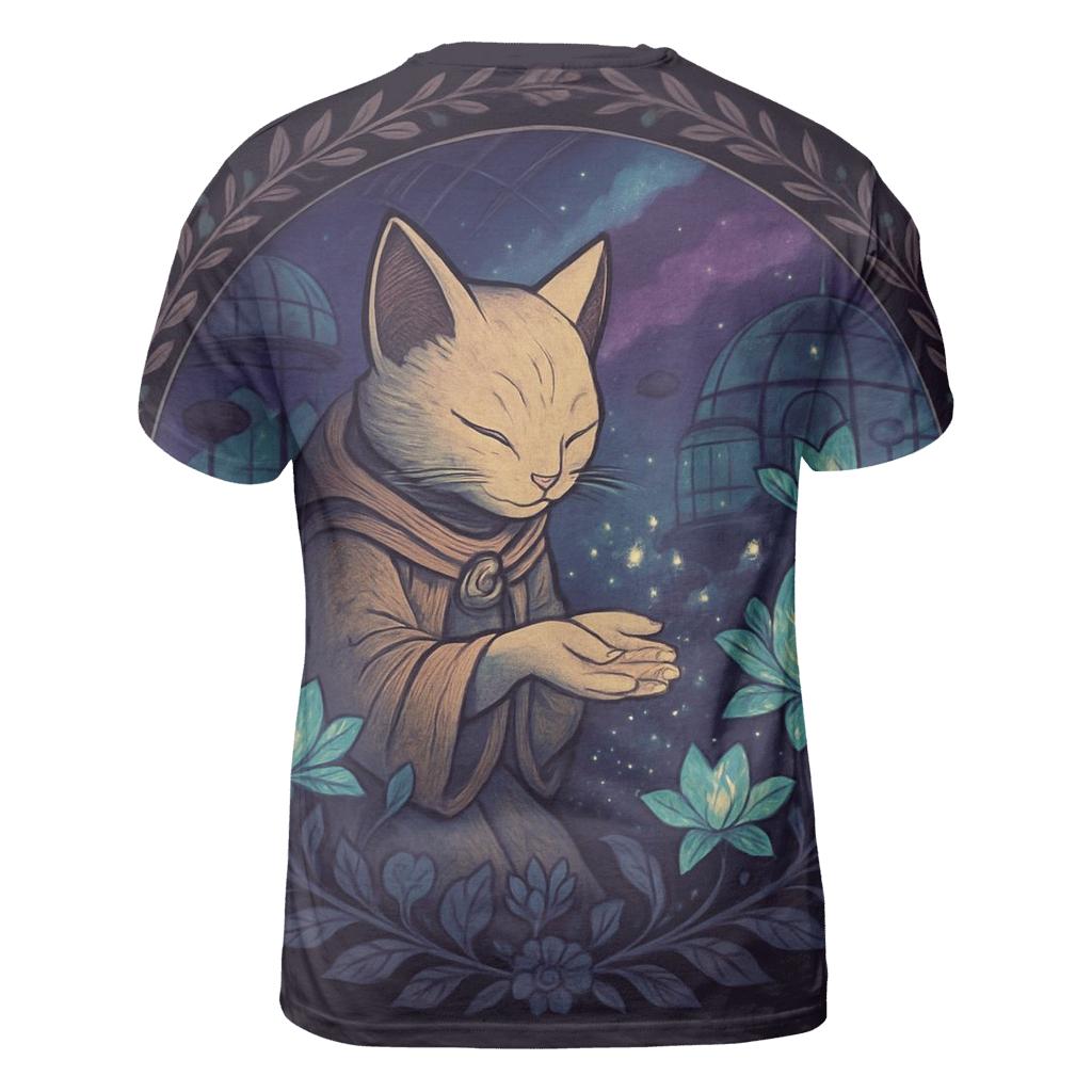 Galactic Gardener Cat vibrant all-over design tees