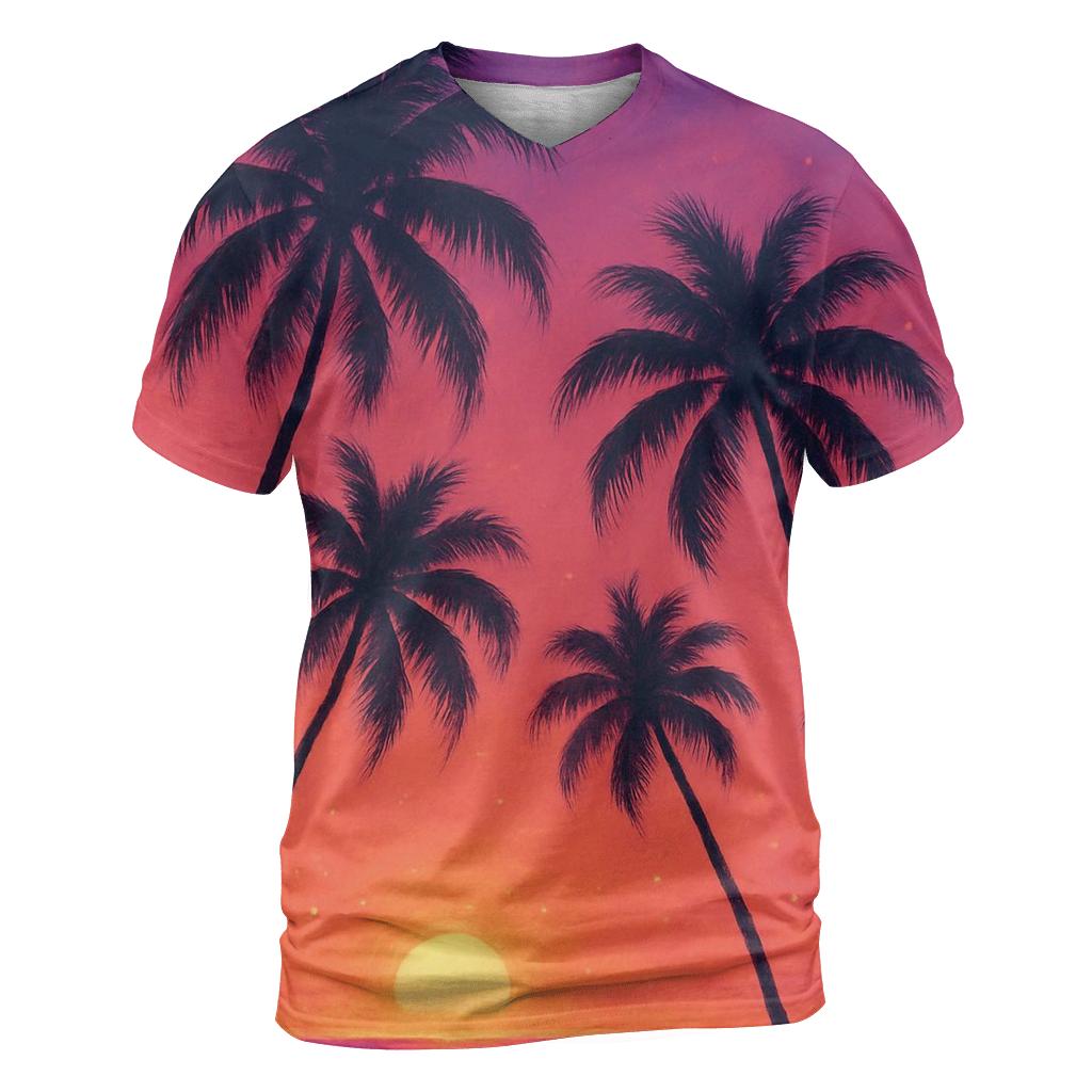 Coral Palms Afterglow creative print fashion shirts