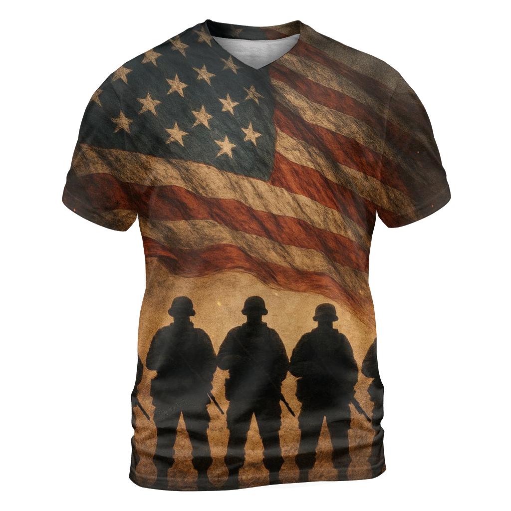 Rugged Platoon Flagfall vibrant all-over design tees