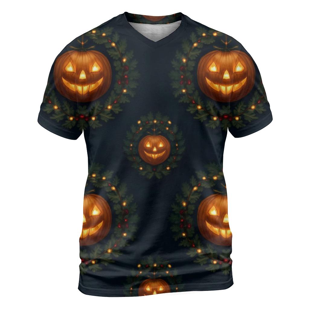 Radiant Wreath Pumpkin Medallions On Midnight Navy Background personalized full print shirts