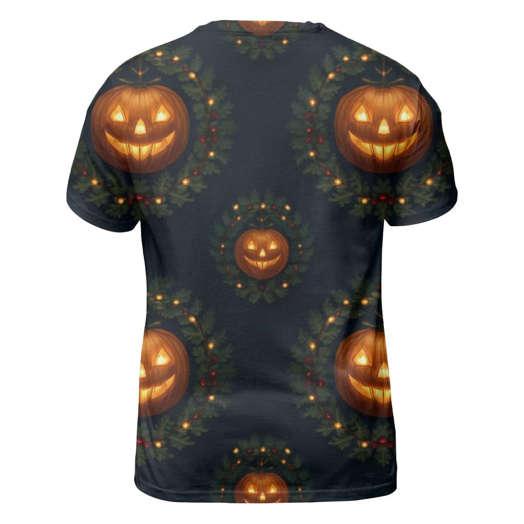 Radiant Wreath Pumpkin Medallions On Midnight Navy Background personalized full print shirts