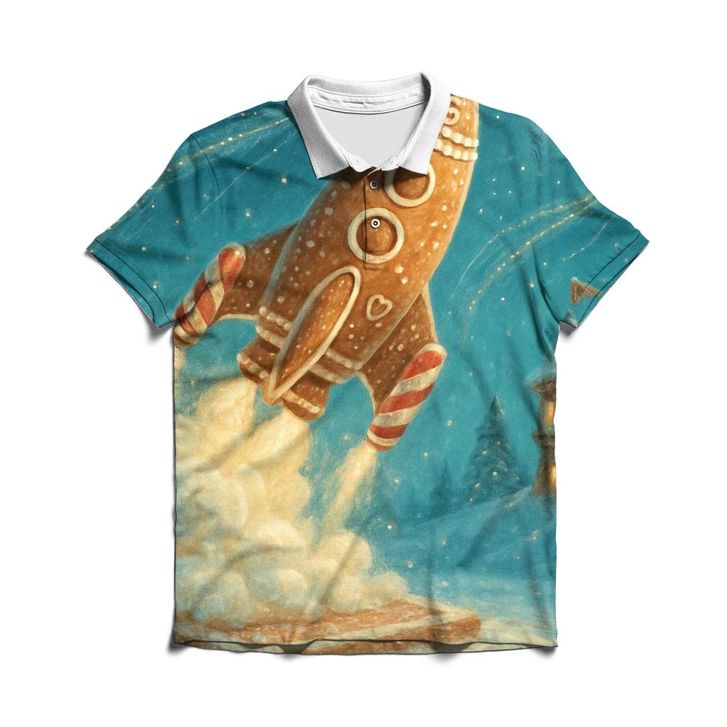 Gingerbread Rocket Launch custom polo shirts