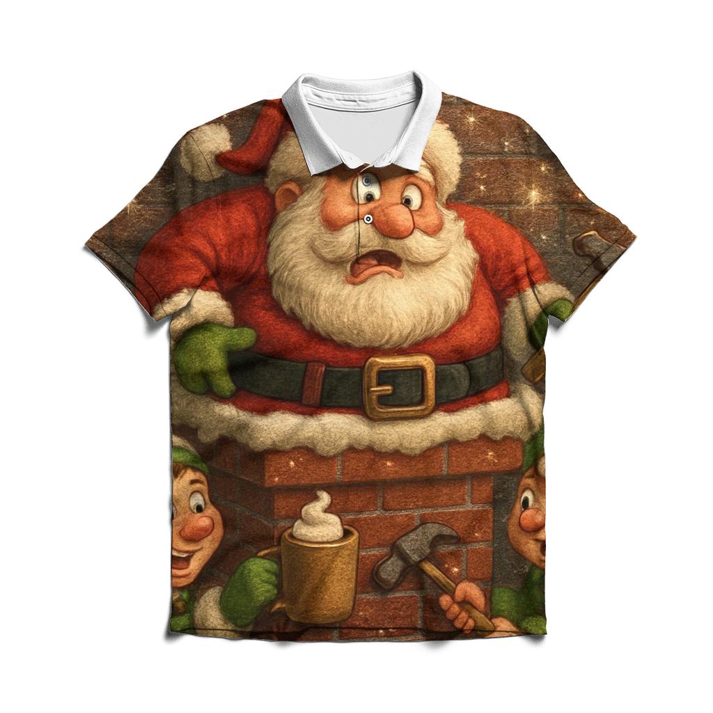 Santa Stuck Chimney Remix embroidered polo tops