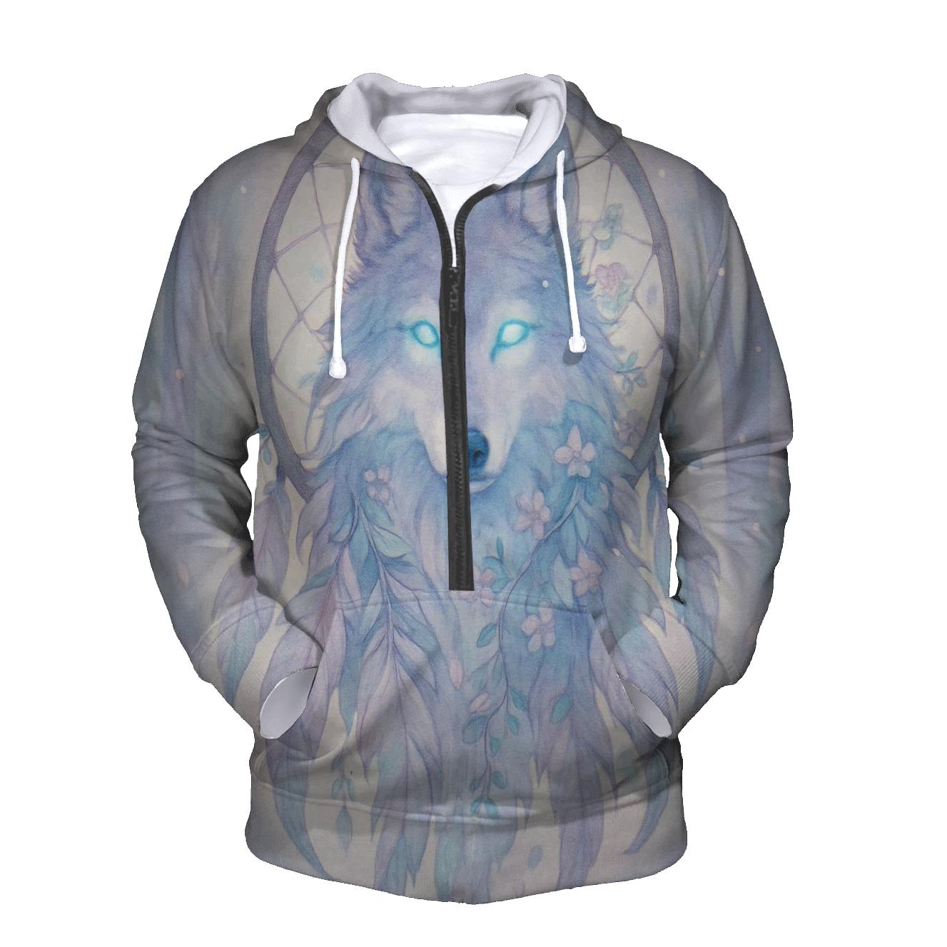 Dreamcatcher Spirit Wolf embroidered hoodies