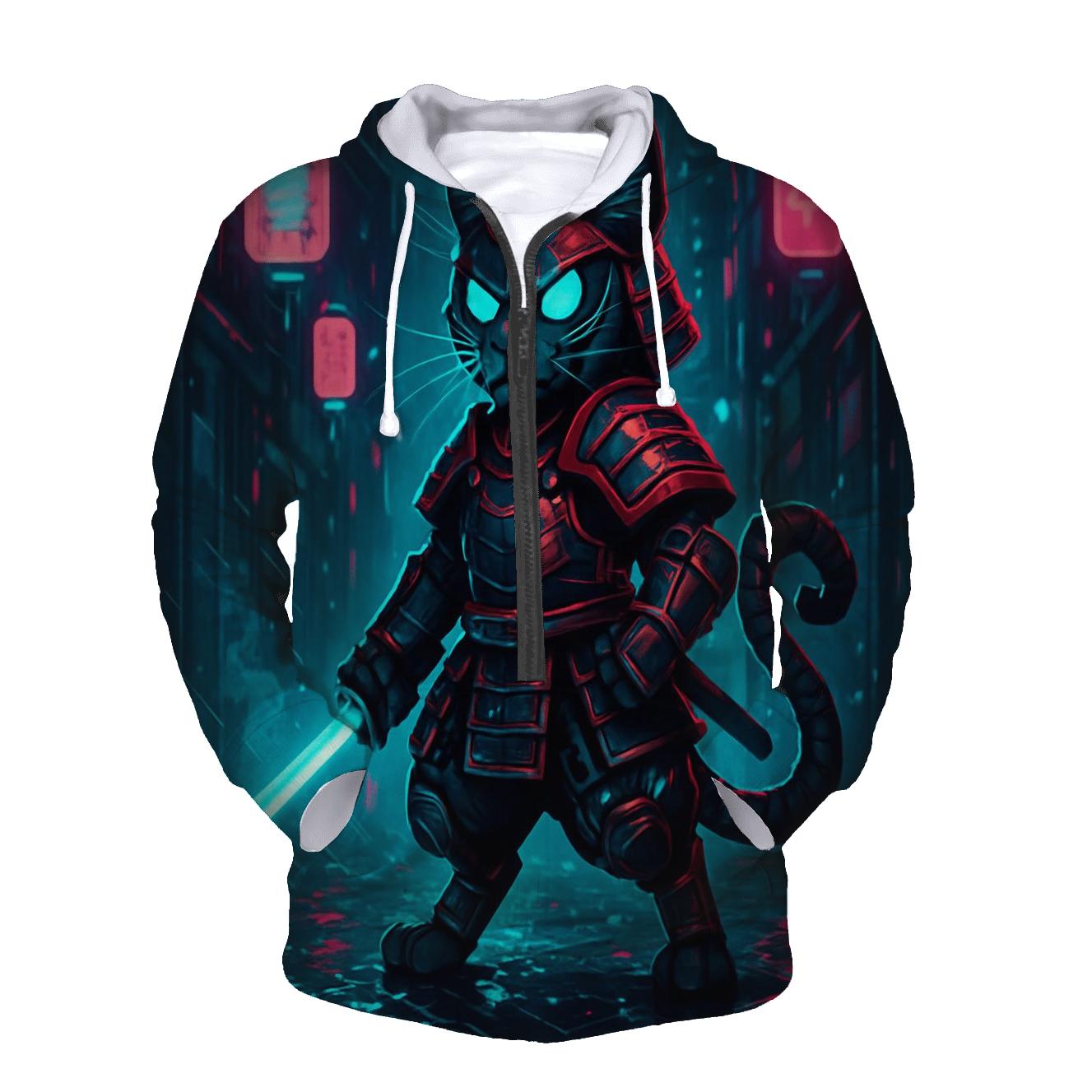 Neon Samurai Cat hoodies fashion