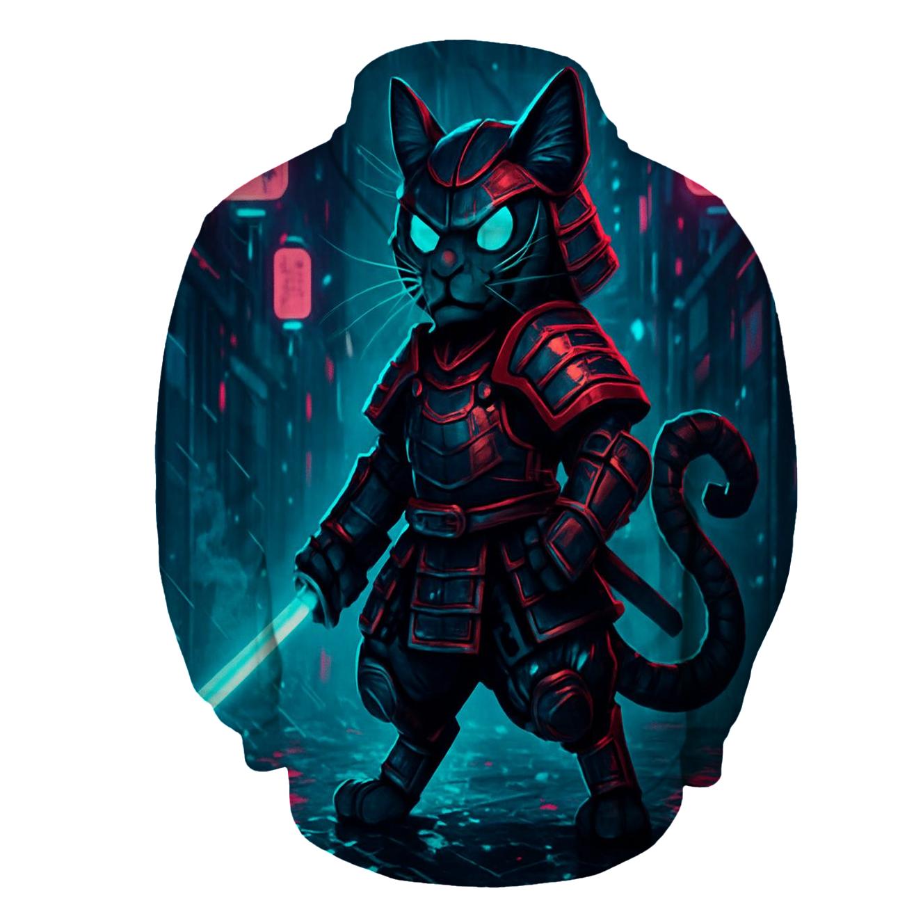 Neon Samurai Cat hoodies fashion