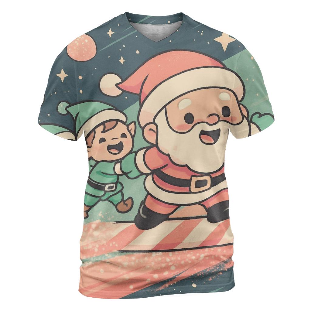 Candy Comet Santa artistic all-over print tops