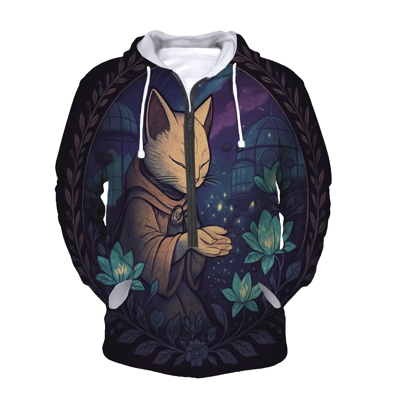 Galactic Gardener Cat embroidered hoodies