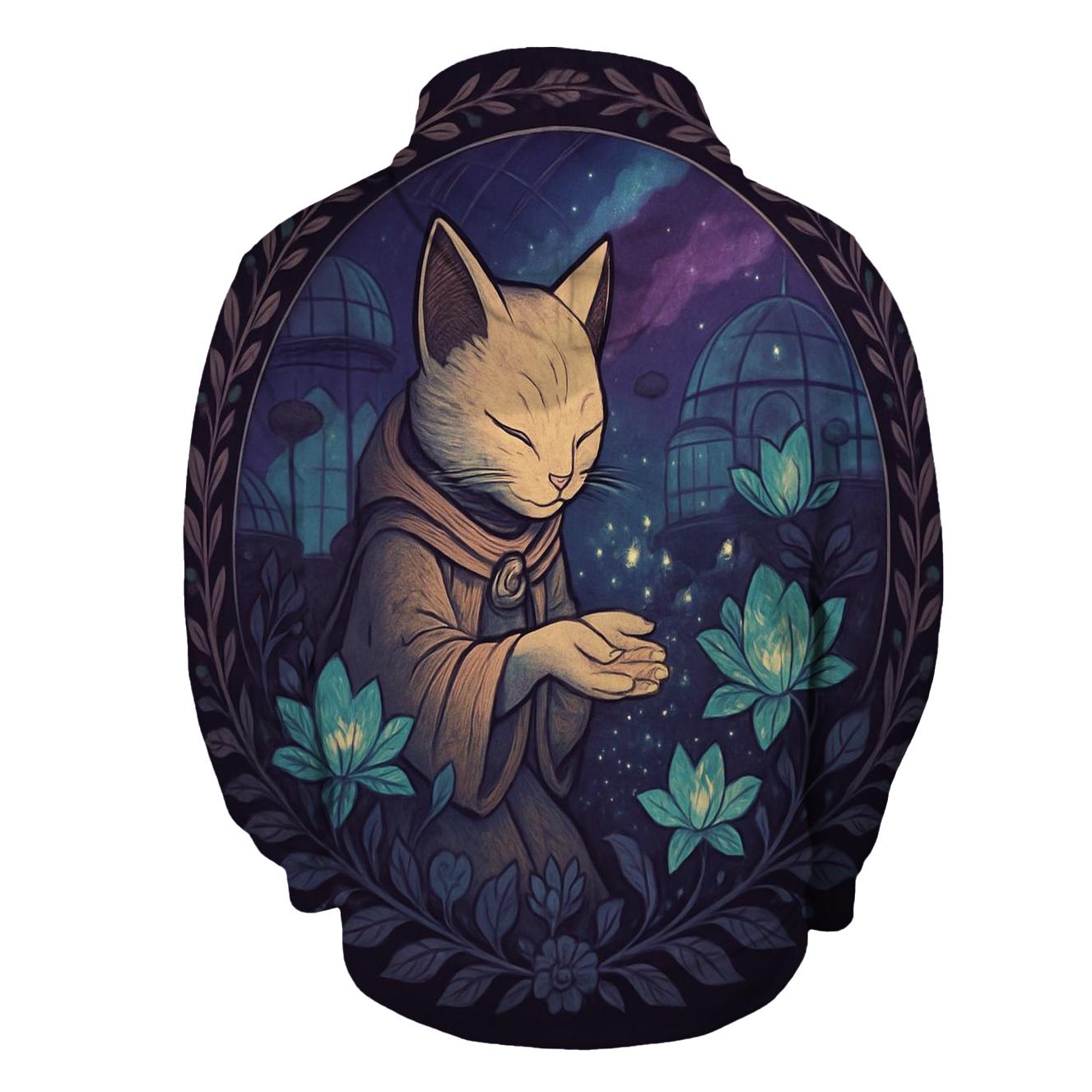 Galactic Gardener Cat embroidered hoodies