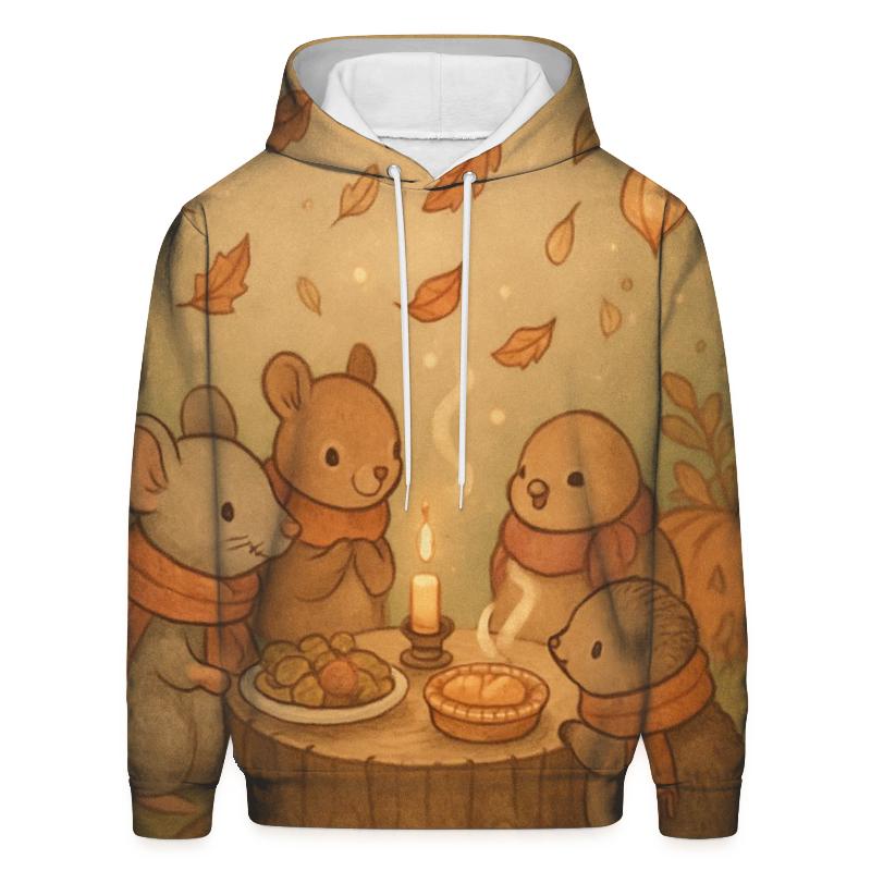 Woodland Friends Feast printed hoodies