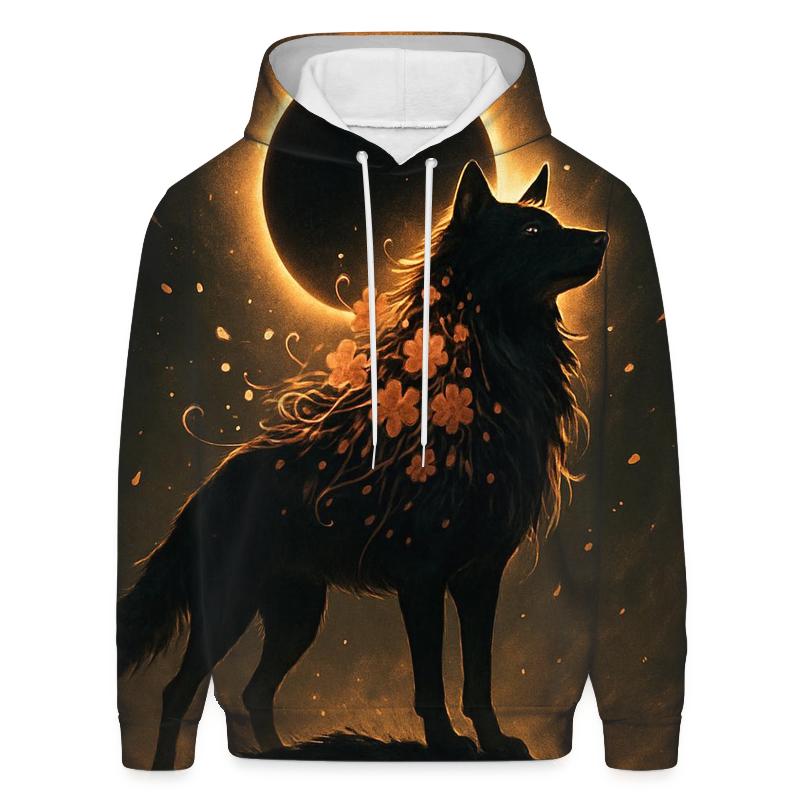 Floral Eclipse Wolf embroidered hoodies