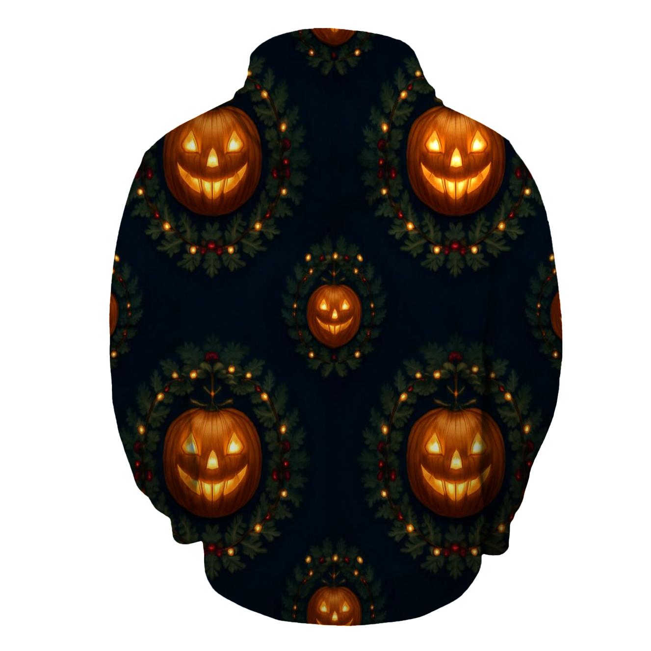 Radiant Wreath Pumpkin Medallions On Midnight Navy Background premium hoodies