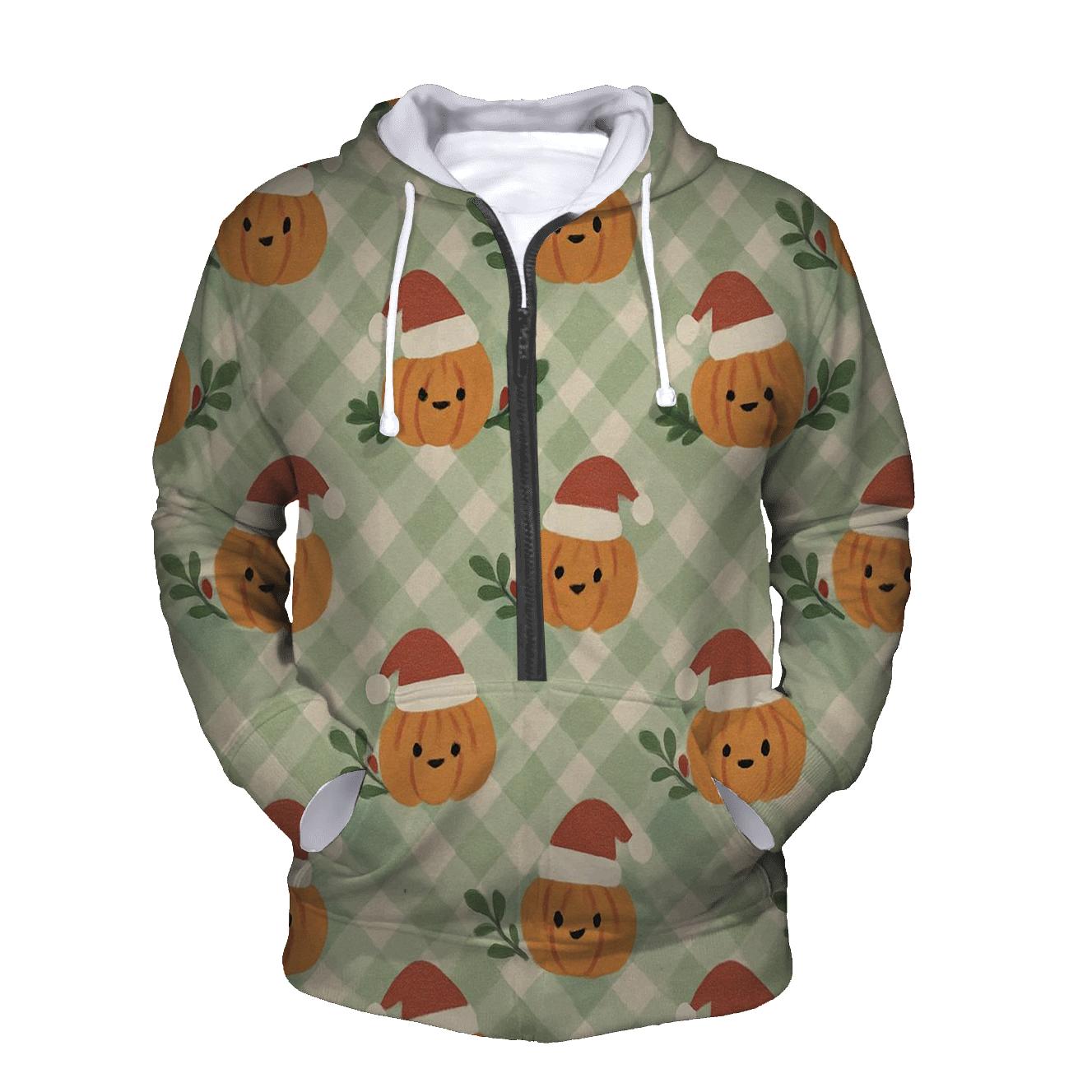 Gingham Pumpkin Lattice On Sage Green Background custom hoodies
