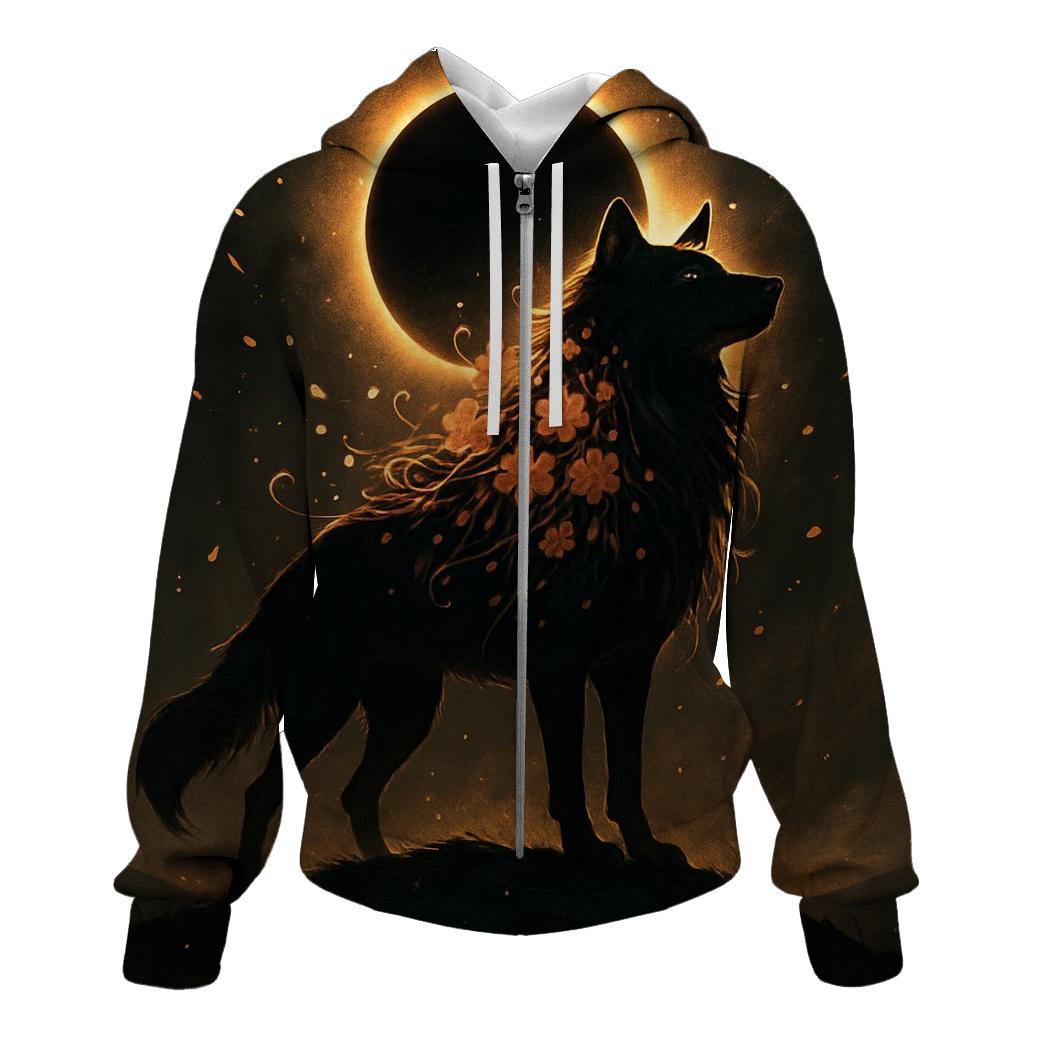 Floral Eclipse Wolf printed hoodies