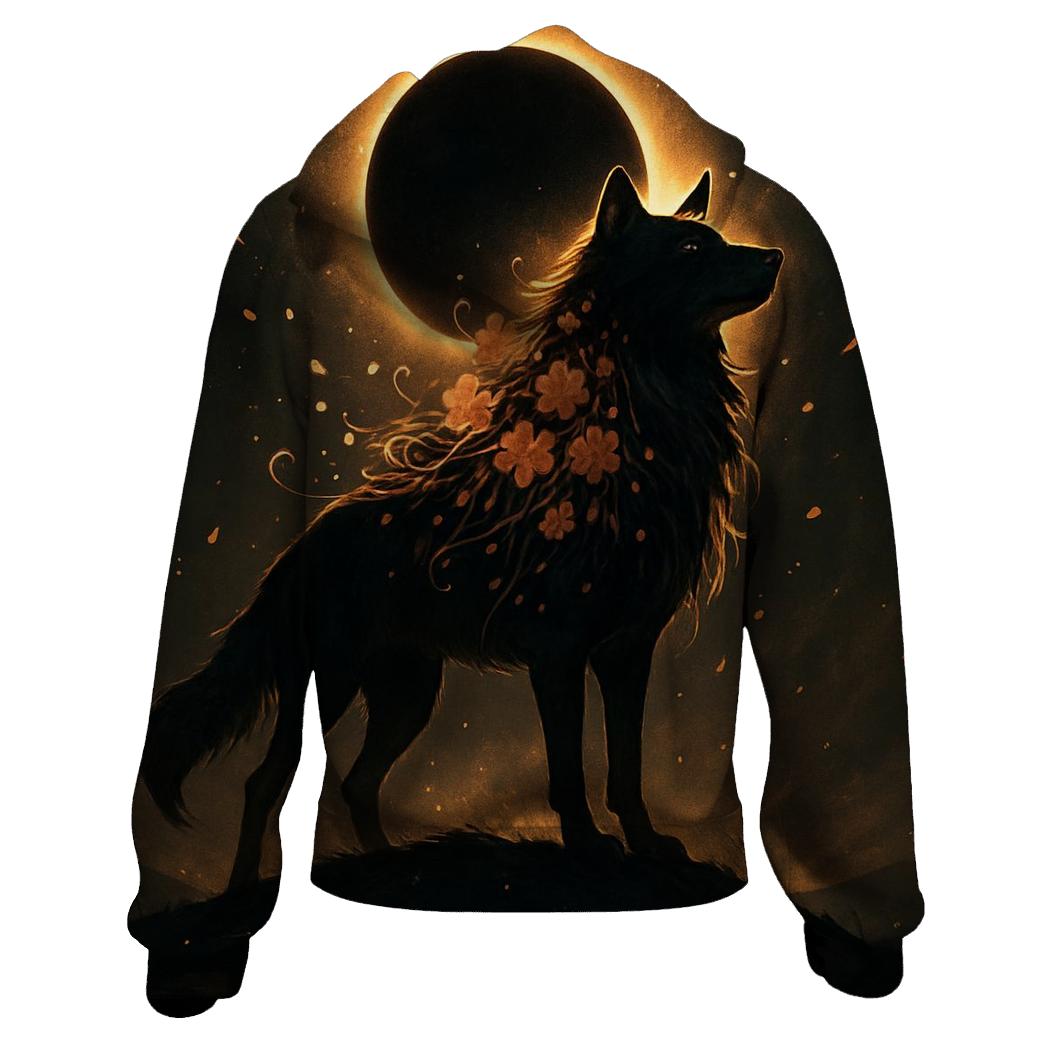 Floral Eclipse Wolf printed hoodies
