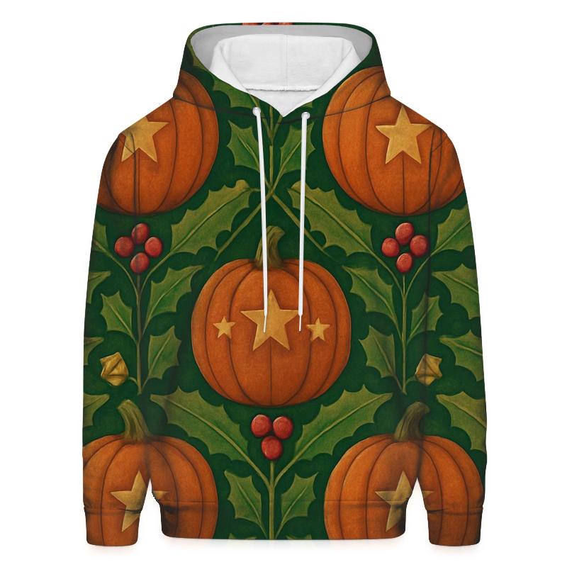 Holly Pumpkin Tessellation On Forest Green Background graphic hoodies