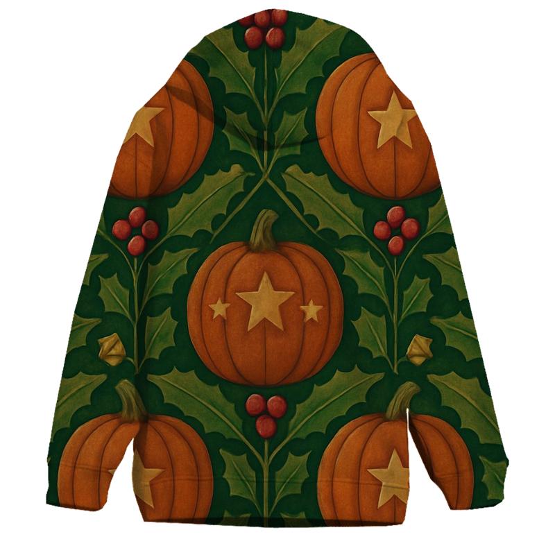 Holly Pumpkin Tessellation On Forest Green Background graphic hoodies