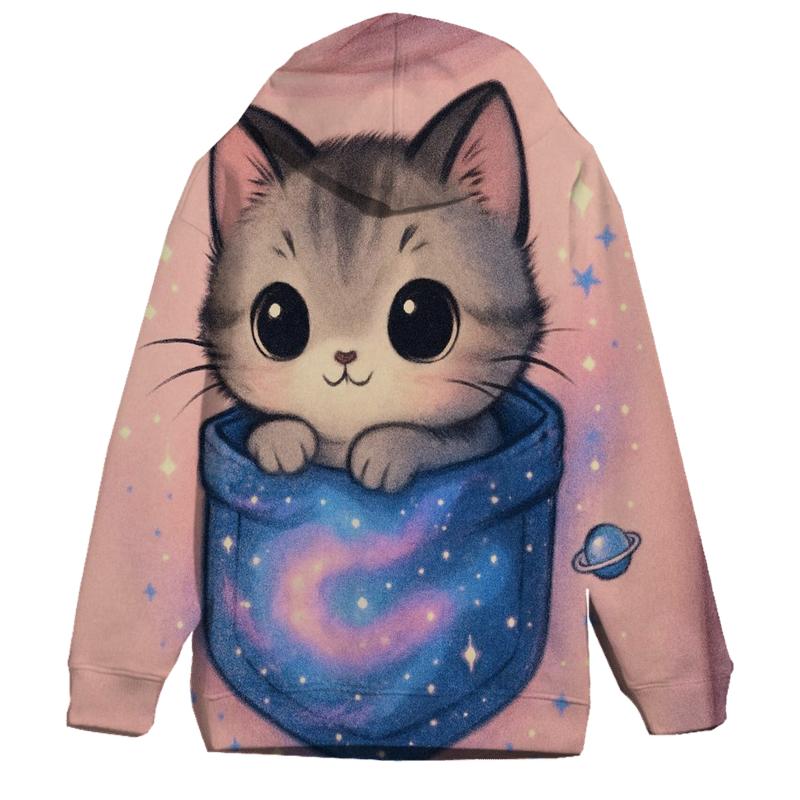 Pocket Galaxy Purr graphic hoodies