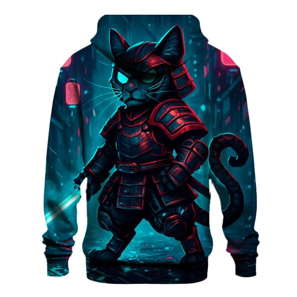 Neon Samurai Cat designer hoodies