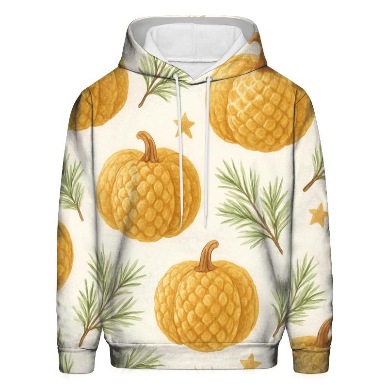 Gold Pine Pumpkin Scatter On Ivory Background embroidered hoodies