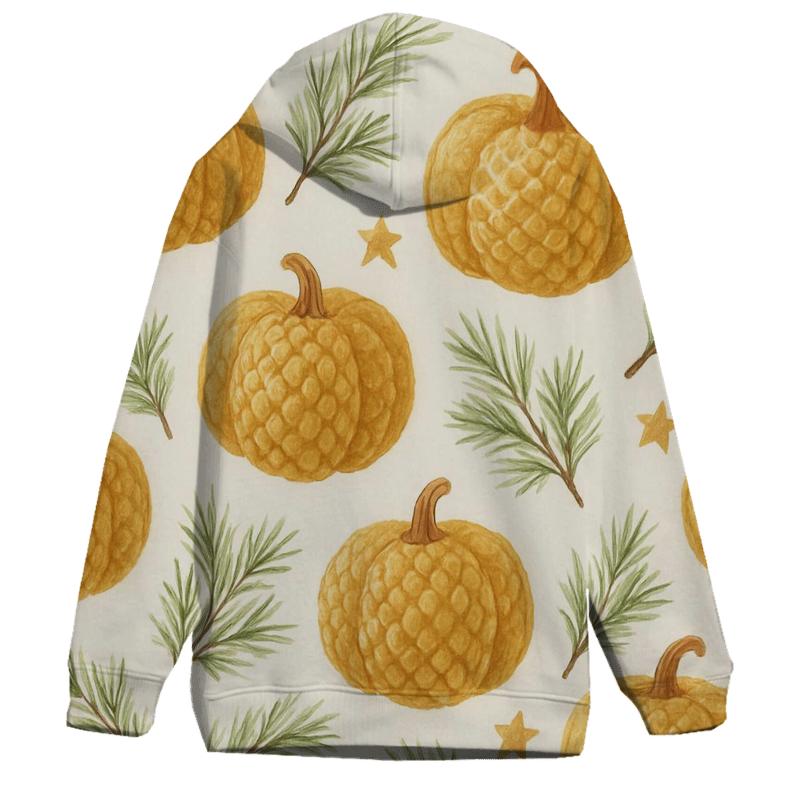 Gold Pine Pumpkin Scatter On Ivory Background embroidered hoodies