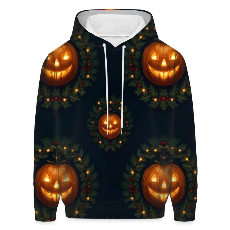 Radiant Wreath Pumpkin Medallions On Midnight Navy Background designer hoodies