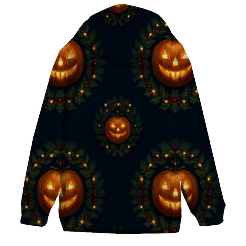 Radiant Wreath Pumpkin Medallions On Midnight Navy Background designer hoodies