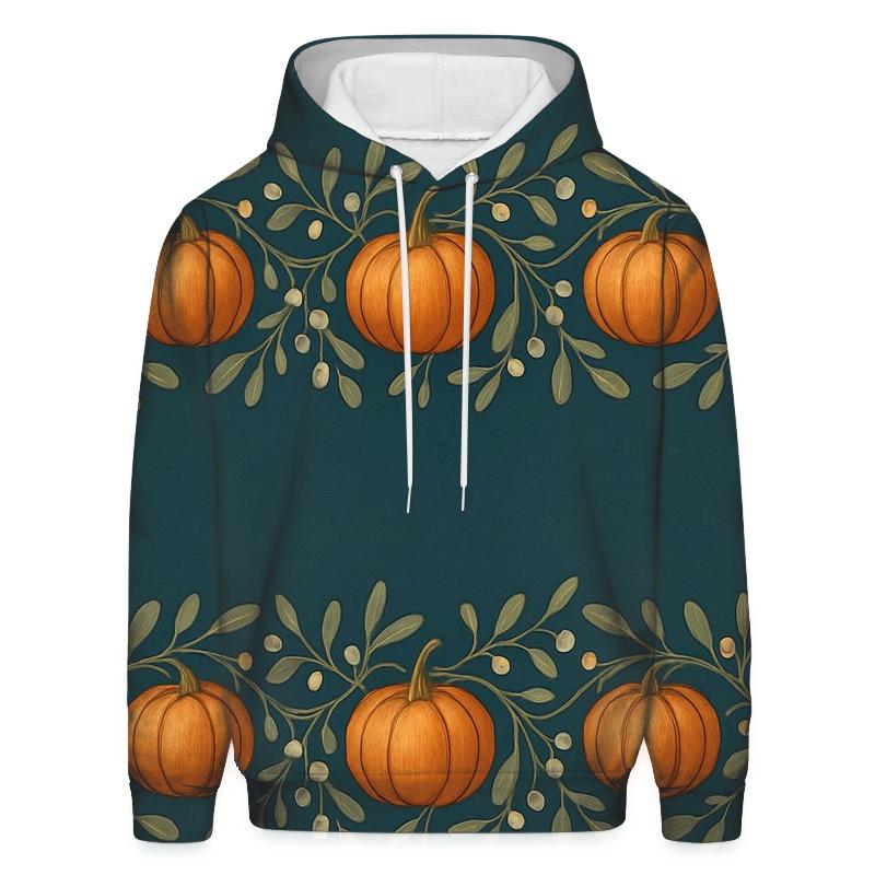 Mistletoe Pumpkin Border On Deep Teal Background hoodie trends