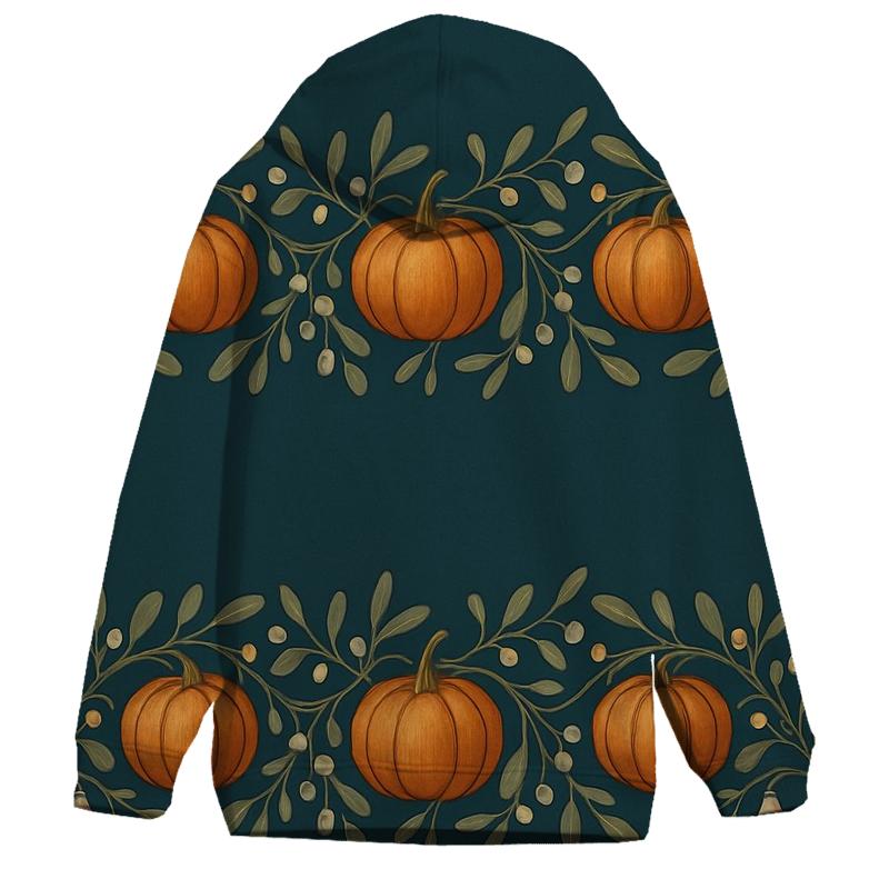 Mistletoe Pumpkin Border On Deep Teal Background hoodie trends