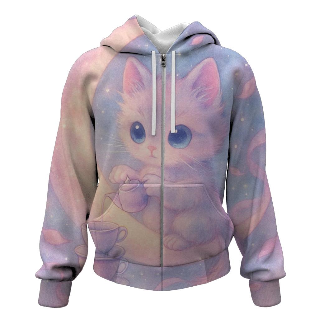 Moonlit Tea Kitten graphic hoodies