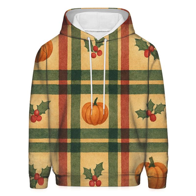 Plaid Pumpkin Rhythm On Frosted Gold Background embroidered hoodies