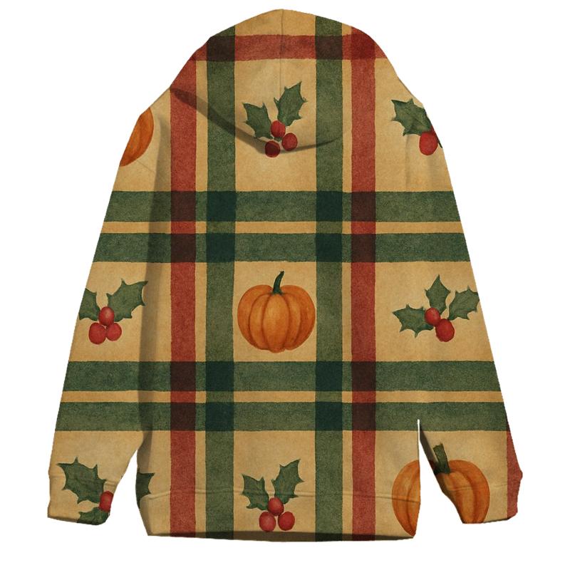 Plaid Pumpkin Rhythm On Frosted Gold Background embroidered hoodies