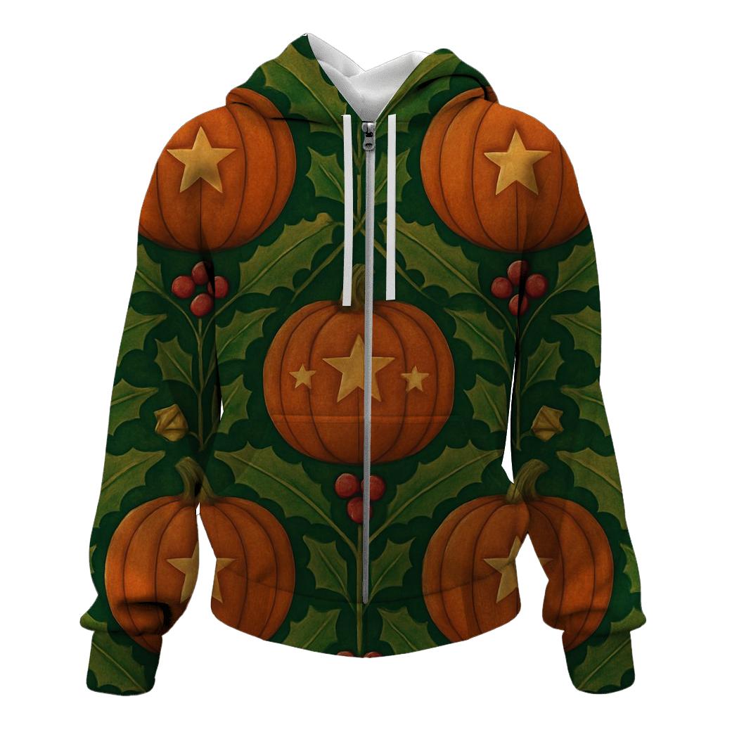 Holly Pumpkin Tessellation On Forest Green Background hoodie trends