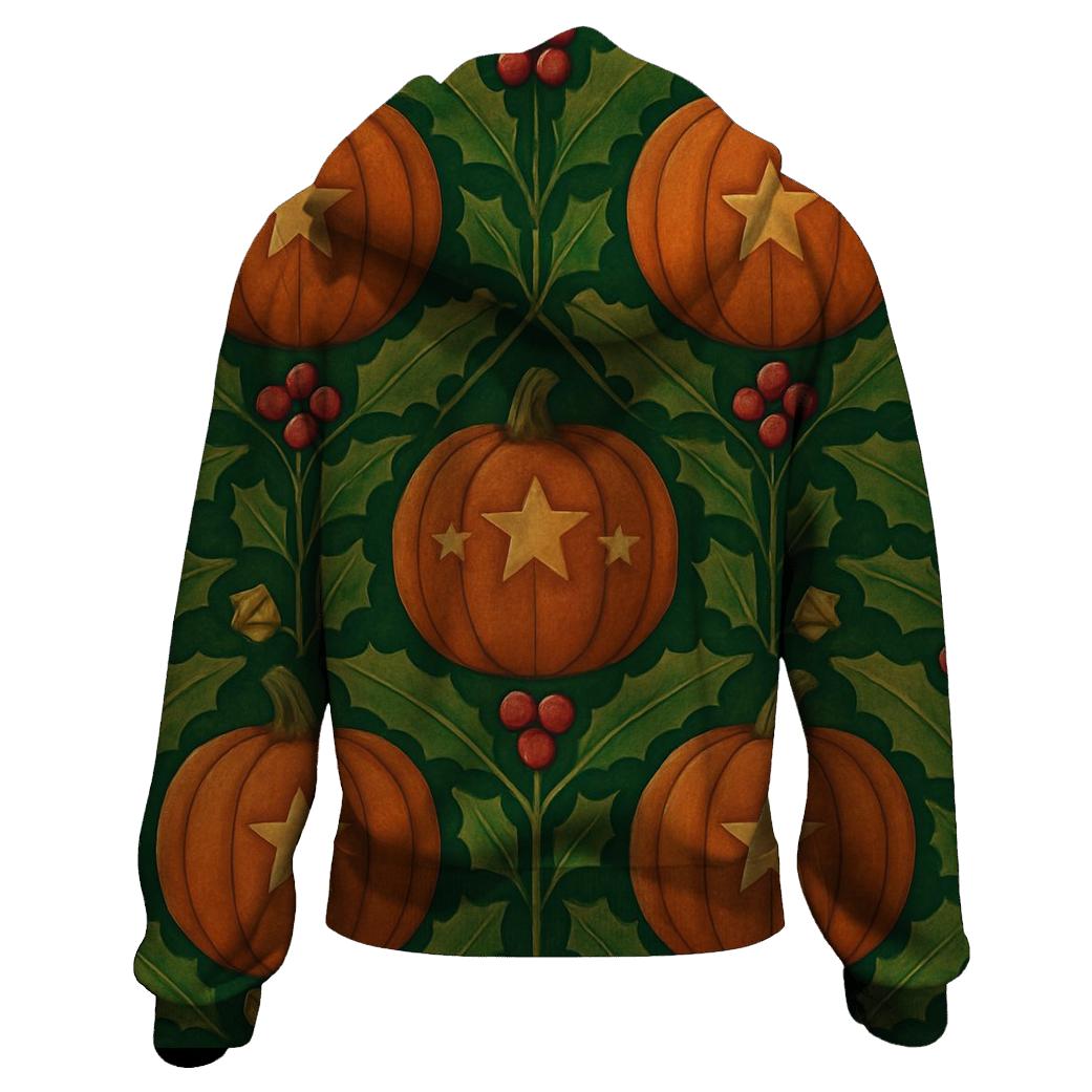 Holly Pumpkin Tessellation On Forest Green Background hoodie trends