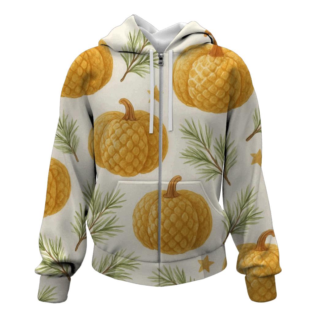 Gold Pine Pumpkin Scatter On Ivory Background hoodie styles